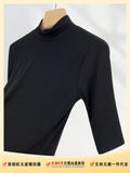 Zingj High Temperament Style Half High Collar Sleeve Bottom Shirt Female Five Sleeve Black With Short Sleeve Slim