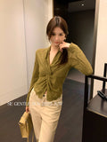 Xixi 2025 Winter New Temperament Lace V-Word Collar Knot Tie Shirt Fashion Women