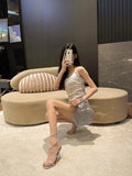Summer New Square Drill Sandals Fine Heel High-Heeled Shoes Crystal Sexy With Roman