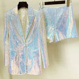 Fashion Personality BLING BLING Shiny Colored Lianglid Suit Shorts Set