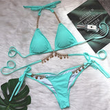 Zingj 2023 Swimsuit Sexy Strap Plain Female Split Crystal Diamond Bikini Creative Accessories
