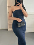 Off Shoulder Denim Dress Woman Blue Corset Long Dress Women Midi Bodycon Dresses For Women 2023 Elegant Party
