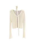 Xixi 2025 Spring And Summer New Korean Version Horn Sleeves Long-Sleeved Knitted Shirt Women's Sunscreen Shawl