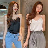 with Lace Silk Top Cami for Women Spaghetti Strap Top Tank Ladies Tops White Camis Basic Tops Women 2023 Summer