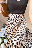 Women's Summer Skirt 2023 Leopard Print A-line High Waist Slik Satin Skirt Midi Elegant Vintage Long Skirt for