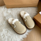 Half Slippers Women Wear Thick Bottoms Plus Velvet Birken Shoes 2025 New Belt Buckle Warm Wool Cotton