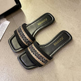 One-Size-In-One Flat-Bottomed Slippers Women's Famous Wind Woven Square Beach Cool
