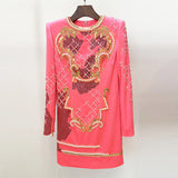Heavy Industry Embroidery Slitting Nails Long-Sleeved Gold Velvet Bag Hip Dress For Autumn/Winter