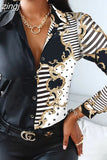 Lady Turn Down Collar Leopard Print Shirt Striped Lapel Tops Long Sleeve Blouse Casual Fashion Tops Vintage Clothes