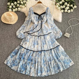 And Autumn New Printing Waist Thin Swing Dress 2025 French Holiday Senior Women's Clothing Splicing Long