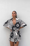 Zingj Summer 2024 Ladies With Waist Strap Geometric Print Sexy Jumpsuit