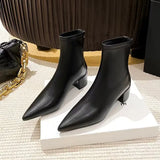 2025 New Korean Version Of The Sharp-Headed Short Boots Coarse Zipper And Martin Boots Fashion Women's