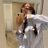 Sense Striped Polo Collar Long-Sleeved Shirt Coat Women Spring And Summer Loose Thin Sun Protection Shirt Outside The Shirt