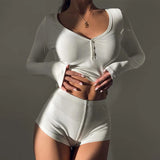 Zingj Women's Sexy Low Cut V-Neck Tight Long Sleeve Top Fashion Sporty Short Shorts Two-Piece