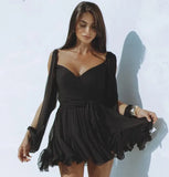 Women's New Solid Color Temperament Casual Mesh Long Sleeve Strap Bare Back Repair Short
