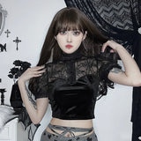 Dark Summer New Trend Sexy Slim Lace Perspective Spider Web Design Blouse