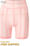 Sheer Mesh Short Pants Charming See Through Body-Shaping Streak Attirewear Solid High Waist Club Wear Female