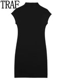 2023 Black Knitted Dresses For Women Elegant Short Dresses Woman Mini Bodycon Dress Women High Neck Sleeveless Party