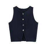 Women's New Fashion Pure Color Round Neck Loose Casual Flat Needle Sleeveless Short