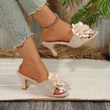 Summer New Large-Size Women's Shoes Fashion Flowers High-Heeled Slippers Women's Cool