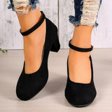 Single-Shoe Women 2025 Spring New High-Heeled Korean Version Of The Round Head Velvet Buckle Coarse Fashion And Shallow Women's