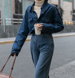 Gentle And Niche Vintage Cowboy Shirt Female Design Folded Dress Blue Harbor Wind 2025 New