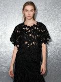 Temperament Hollow Short-Sleeved Collar Top 2025 Autumn New High-End Fashion Loose Shirt