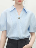 Temperament Design Sense V-Neck Shirt Woman 2025 Summer New Loose White Short-Sleeved Shirt Top