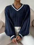 And Winter Temperament Hit The Color Of The Hangfang Sweater Loose V Collar Fashion Clad