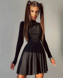 Zingj New Women's Hot Girl Wind Pure Color Round Collar Back Hollow A Word Skirt Long Sleeve