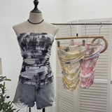 Splash Ink Dye Mesh Wrap Chest Vest Irregular Stacked Folded Sleeveless Top