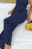 Elegant Women One Shoulder Jumpsuits Dots Pattern Print Wide Leg Pants Office Lady Summer Sleeveless Rompers 2023