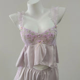 French Court Wind Ice Sling Pajamas With Chest Cushions To See Small Sexy Thin Lace Home