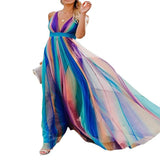 Sexy Suspenders Deep Rainbow Blue Stripes Print Mesh Camisole Chiffon
