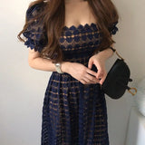 Dress Women Korean Style Sleeve Casual Hollowed Out Office Ladies Dresses Mesh Modis 2023 Fashion Spring Dress