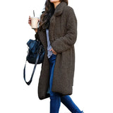Women's Autumn And Winter Long Sleeves Collar Double-Sided Lady Plush Coat Long Coat Lamb Velvet