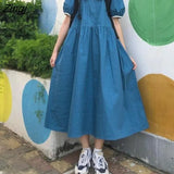Women Kawaii Summer Preppy Style Short Puff Sleeve Student Ulzzang Teen Girls Baggy Patchwork A-line Harajuku Vestidos