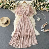 New Seaside Holiday Dress Women Spring And Autumn 2025 New Sexy V Receive Lanky