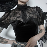 Dark Summer New Trend Sexy Slim Lace Perspective Spider Web Design Blouse