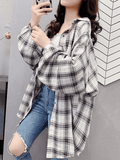Checkered Baggy Long Sleeve Button Blouse- Outfit