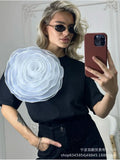 Hot Sale Ins Wind Loose T-Shirt Women's Three-Dimensional Mesh Yarn Tea Pure Cotton Short-Sleeved