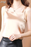 Women's Camis Satin Solid Blouse for Women Sleeveless Shirt Blue Square Collar Neck Blouse Top Female Woman Basic