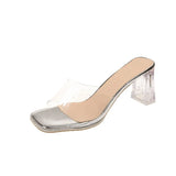 Summer New Transparent High-Heeled Cool Slippers Women Wearing Fashion Crystal Coarse Sandals