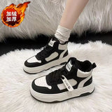 New High-Top Shoes Women's Winter Plus Velvet Warm Cotton Shoes Thick-Soled Anti-Skateboard Shoes Campus Wind Casual