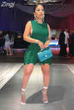Summer Clothes Streetwear Two Peice Sets Women Outfits Sleeveless Crop Top Women Tassel Shorts Solid Color Matching