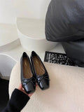 Square Head Fashion Single Shoes French Evening Wind Grandmother Shoes Bow Small Leather Shoes Women's High Sense Of Spring And