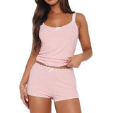 Sweet Spicy Lace Lace Bow Base Vest Babes Street U Collar Slime Sling