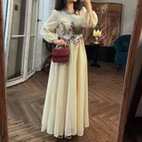 Industry Embroidery Net Yarn Nail Bead Long Sleeve Dress Women's Autumn New High-End Famous Style Fairy