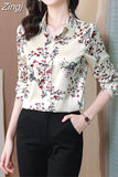 Shirt Women Floral Satin Shirts and Blouses Fashion Clothes for Women Long Sleeve Blouse Button Up Shirt Tops Women