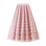 Yarn Lotus Leaf Side Temperament Skirt Women's Dress 2025 Spring And Autumn New Famous Woman Long Dress Thin Cake Skirt